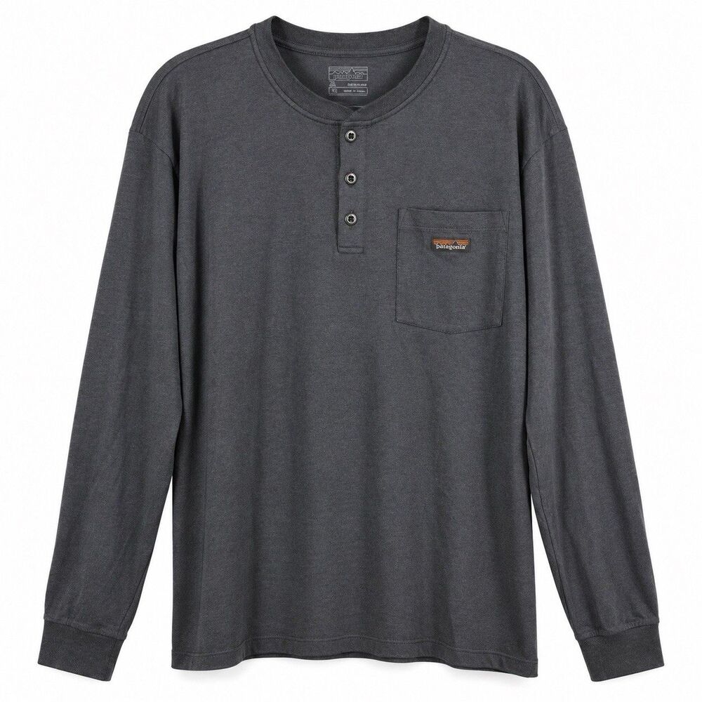 Patagonia Long Sleeve Pocket T-Shirt Men's XL Gray Hemp Organic Cotton Logo